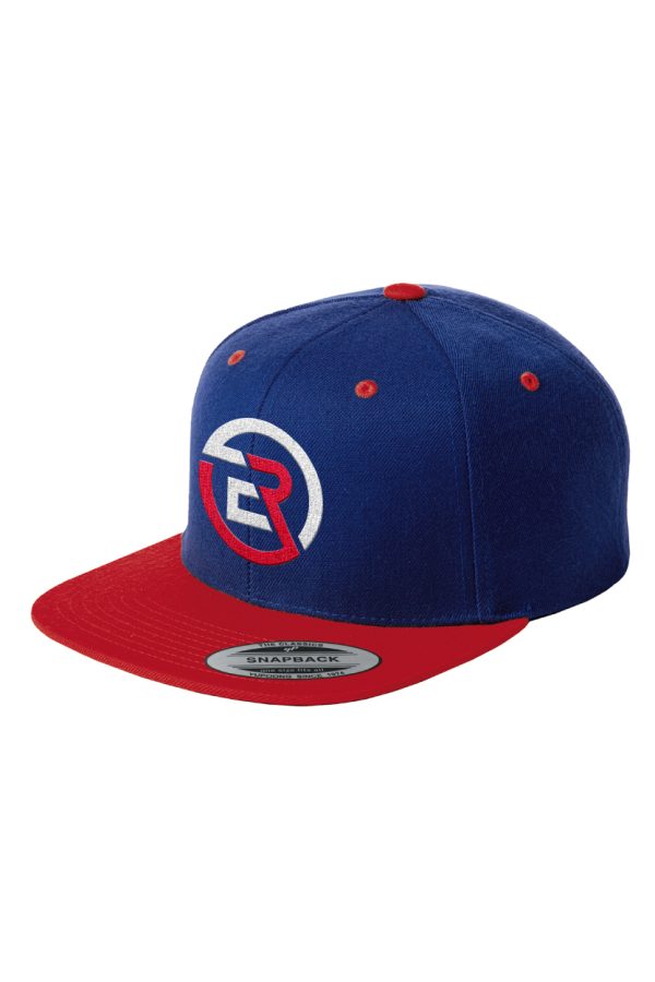 Blue and Red Snapback Hat Red and white circle Logo